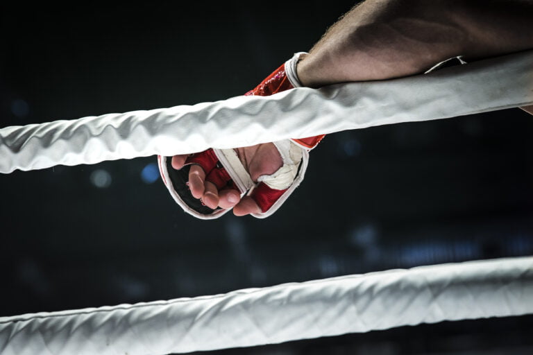closeup hand of fighter MMA in glove